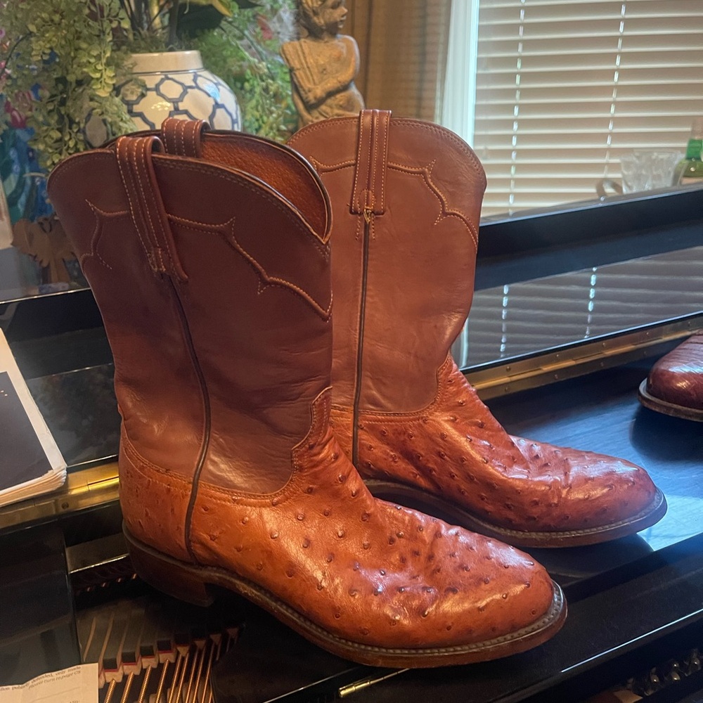 Men's Luxury Luchesse Real Ostritch Leather Hand Crafted Boots in Texas GORGEOUS